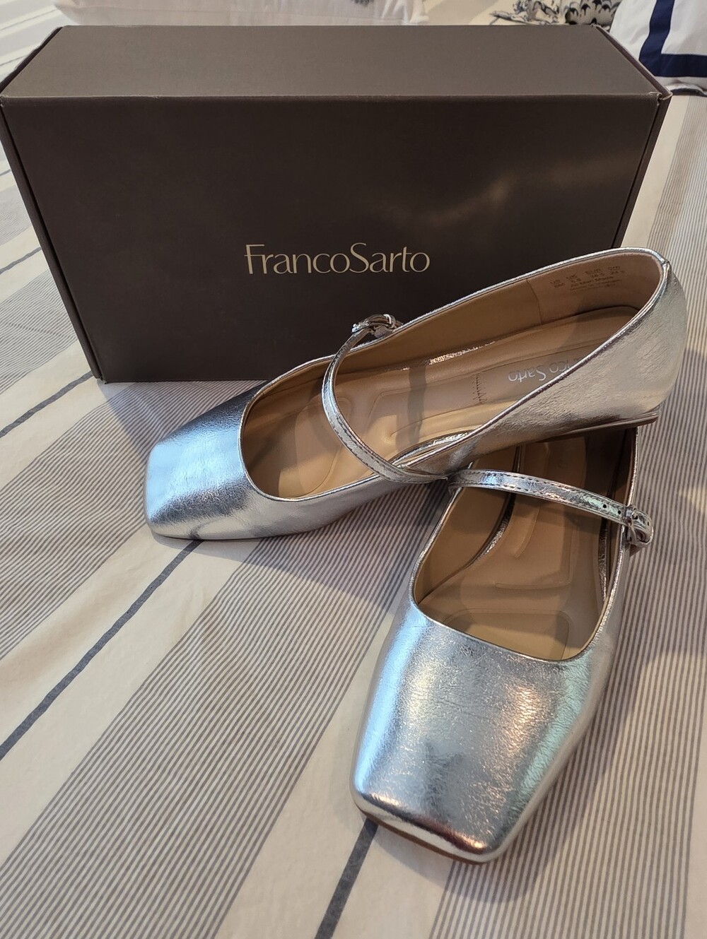 Franco Sarto Silver Metallic Mary Jane Flats